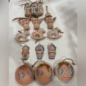 VINTAGE Terracotta Southwest Design Ornaments Set of 15